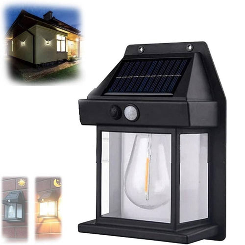 Lampada Da Parete Solare Sensore Movimento Luce Tungsteno Led Applique Ip65 Nero