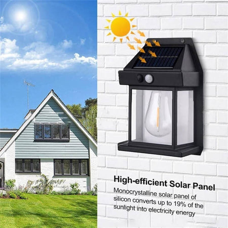 Lampada Da Parete Solare Sensore Movimento Luce Tungsteno Led Applique Ip65 Nero