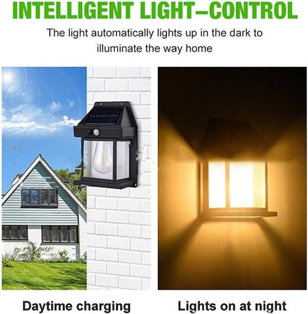 Lampada Da Parete Solare Sensore Movimento Luce Tungsteno Led Applique Ip65 Nero