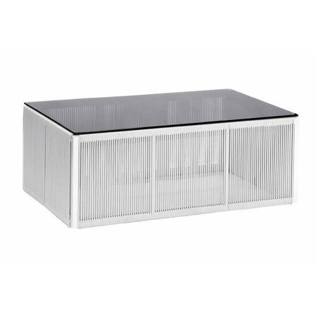 Tavolino "Kloe" con vetro e struttura in alluminio verniciato, intreccio in PVC da giardino