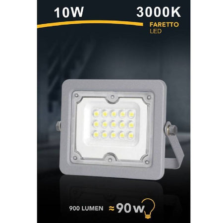Faro Led 10 W Ultra Slim Grigio Esterno Ip65 Luce Fredda Naturale Calda Fs10w-g