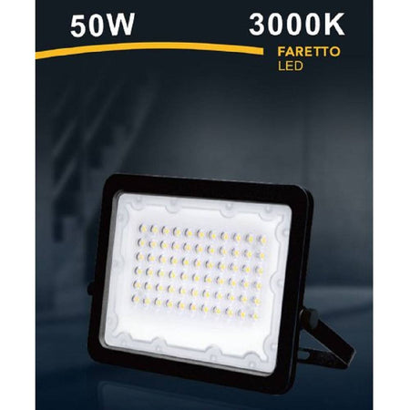 Faro Led 50 W Faretto Ultra Slim Nero Esterno Luce Naturale Calda Fredda Fs50w-n