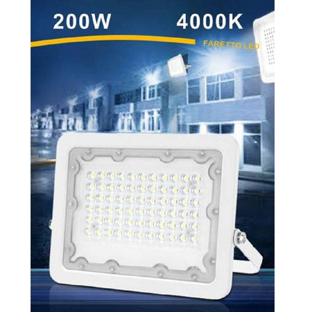 Faro Led 200 Watt Ultra Slim Esterno Bianco Ip65 Luce 6500k 4000k 3000k Fs200w-b