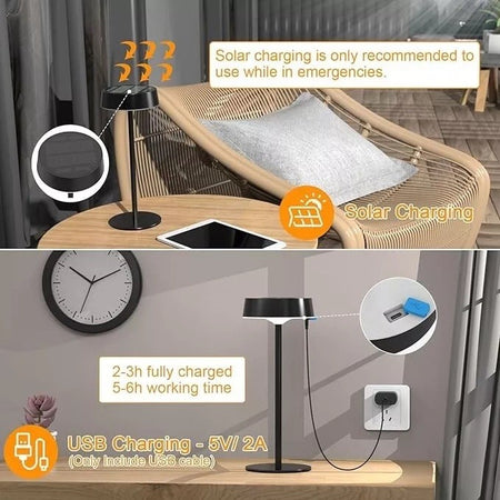 Lampada da tavolo con pannello solare Touch Switch Dimmerabile 3 colori luce RICARICABILE USB ip67