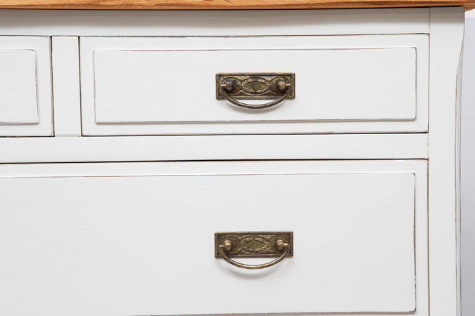 Biscottini Comò Country Biscottini legno tiglio bianco anticato piano noce 100x45x106 Made