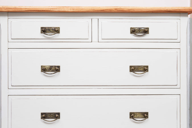 Biscottini Comò Country Biscottini legno tiglio bianco anticato piano noce 100x45x106 Made