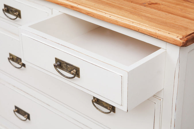 Biscottini Comò Country Biscottini legno tiglio bianco anticato piano noce 100x45x106 Made