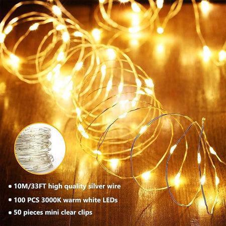 Tenda Luminosa Led Catena Luci Usb 8 Modalità Luce Telecomando Bianco Caldo 3x3mt