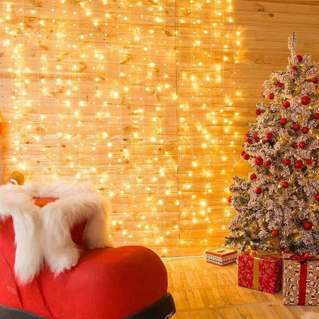 Tenda Luminosa Led Catena Luci Usb 8 Modalità Luce Telecomando Bianco Caldo 3x3mt