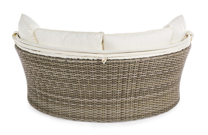 Daybed "Lesly" con cuscino e cappottina, struttura in alluminio e intreccio in fibra sintetica