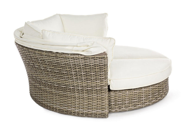 Daybed "Lesly" con cuscino e cappottina, struttura in alluminio e intreccio in fibra sintetica