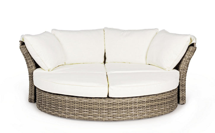 Daybed "Lesly" con cuscino e cappottina, struttura in alluminio e intreccio in fibra sintetica