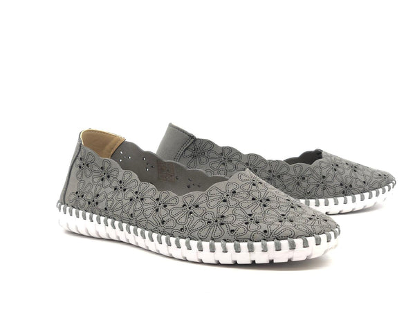 GRUNLAND Mocassino donna MAGI forato grigio