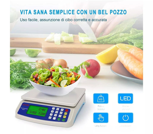 Bilancia da Cucina Elettronica Digitale 40kg Pesa Alimenti Display LCD 2 PILE AA