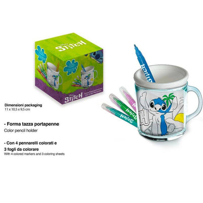 Tazza Portapenne Da Colorare Stitch Disney Bicchiere Pennarelli Colori Regalo