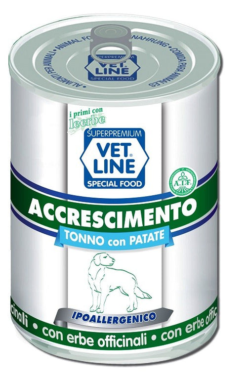 Vet Line mangime umido cane in accrescimento tonno e patate 400 gr