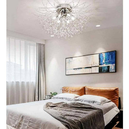 Lampadario Soffitto Plafoniera Argento Moderna Cristalli Fuochi Artificio G9 Pn-13a