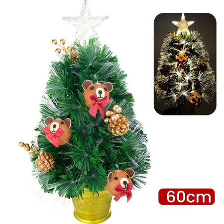 Albero Di Natale Mini 60 Cm Con Decori Palline Orsetto E Luci Incluse Pigne