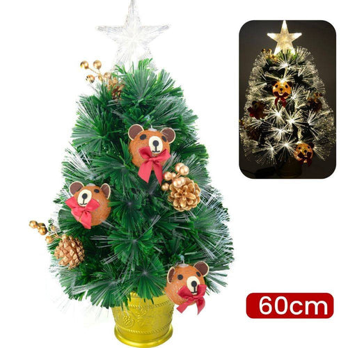 Albero Di Natale Mini 60 Cm Con Decori Palline Orsetto E Luci Incluse Pigne