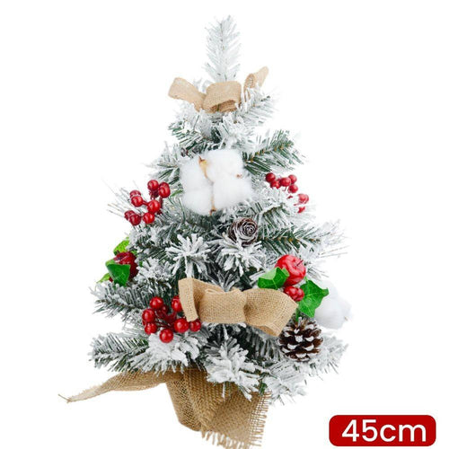 Albero Di Natale Effetto Innevato Dim. 45 Cm Con Decori Pigne Fiocchetti Neve