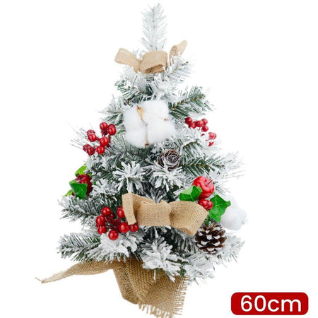 Albero Di Natale Effetto Innevato Dim. 60 Cm Con Decori Pigne Fiocchetti Neve