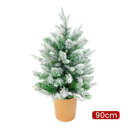 Albero Di Natale Mini Effetto Innevato Dim. 90 Cm Sintetico Alberello Con Vaso