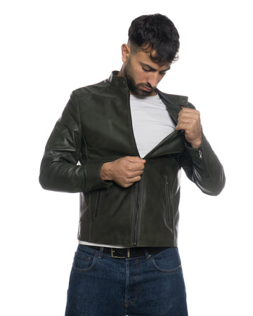U09 - Giacca Uomo Verde in vera pelle