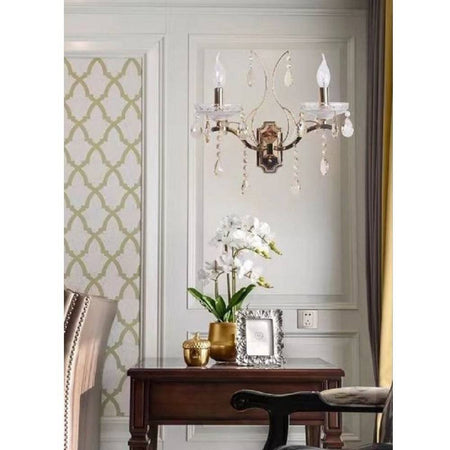 Applique Candelabro 2 Bracci Con Pendenti Gocce Cristallo Retrò Attacco E14 E68-2