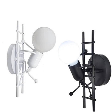 Applique Da Parete Decorativo Forma Omino Sulla Scala In Metallo Attacco E27 Aq49