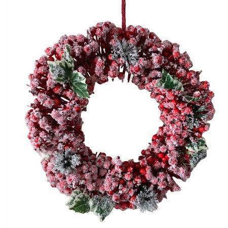 Ghirlanda di bacche rosse innevate retro porta natalizio ø 34 cm