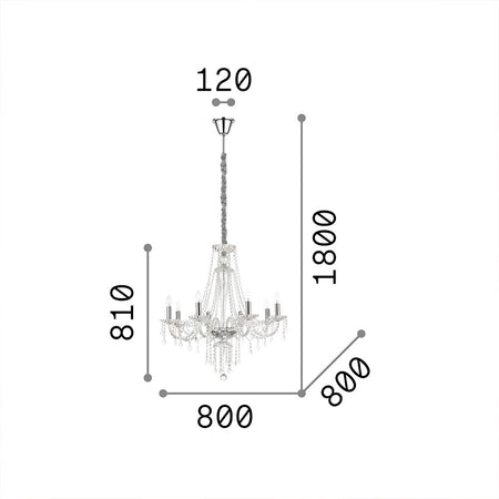 Lampadario Classico Amadeus Metallo-Cristallo Trasparente 8 Luci E14