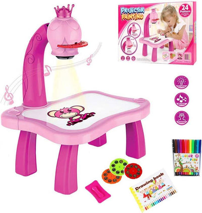 Tavolo Da Disegno Per Bambine Con Proiettore Led Lavagna Educativa Giocattolo