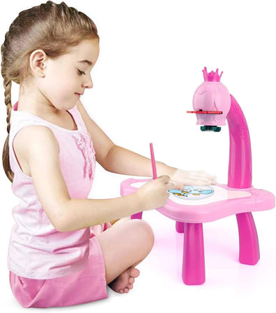 Tavolo Da Disegno Per Bambine Con Proiettore Led Lavagna Educativa Giocattolo