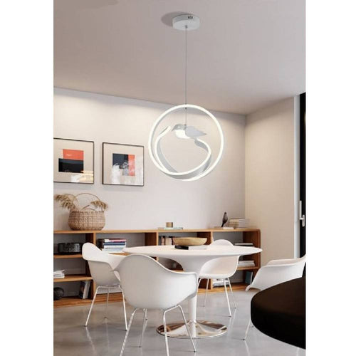 Lampadario 53w Led Moderno Bianco A Sospensione Con Uccello Luce Naturale A51-bn