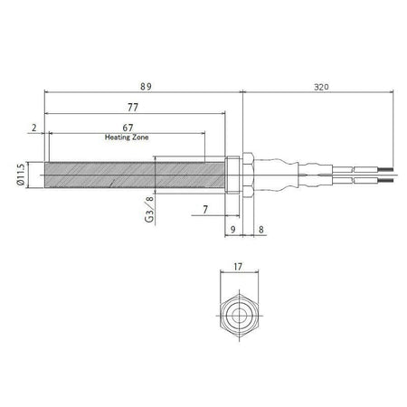 Resistenza accensione per stufe a pellet in ceramica con raccordo filettato 3/8" GAS 14701050