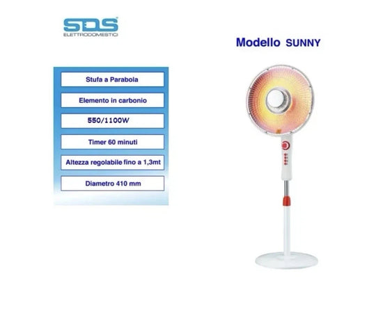 Stufa Elettrica Piantana in Carbonio con Parabola oscillante 1000W diametro 41cm
