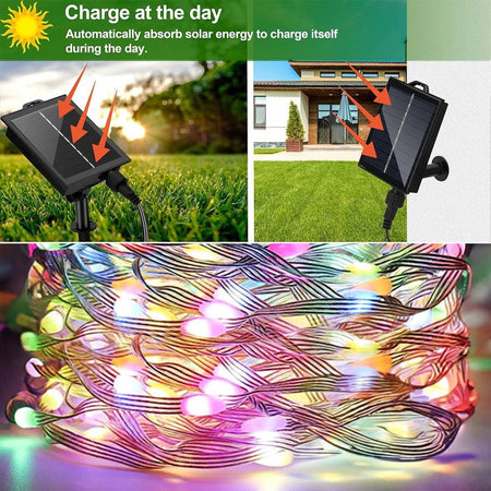 Catena Luminosa Microled Da 30mt 300led Con Pannello Solare Ricaricabile Esterno