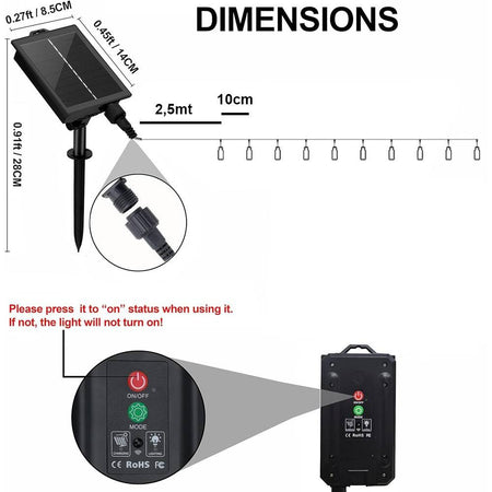 Catena Luminosa Microled Da 30mt 300led Con Pannello Solare Ricaricabile Esterno