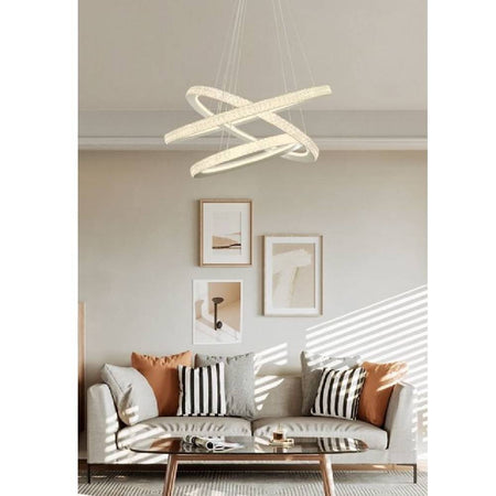 Lampadario Led 132 W Bianca 3 Anelli Con Cristalli Luce 6500k 3000k 4000k Lp-33b