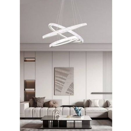 Lampadario Led 132 W Bianca 3 Anelli Con Cristalli Luce 6500k 3000k 4000k Lp-33b