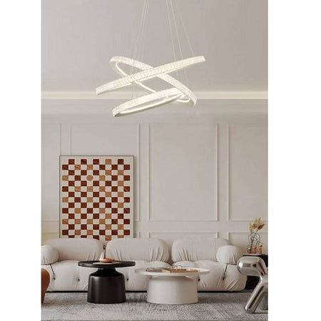 Lampadario Led 132 W Bianca 3 Anelli Con Cristalli Luce 6500k 3000k 4000k Lp-33b