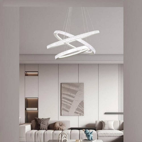 Lampadario Led 132 W Bianca 3 Anelli Con Cristalli Luce 6500k 3000k 4000k Lp-33b
