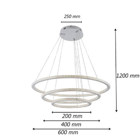 Lampadario Led 132 W Bianca 3 Anelli Con Cristalli Luce 6500k 3000k 4000k Lp-33b
