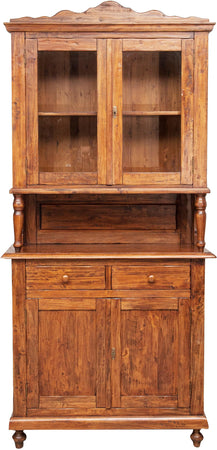 Biscottini Vetrina credenza in legno massello di tiglio finitura noce L107xPR43xH238 cm. Made in Italy