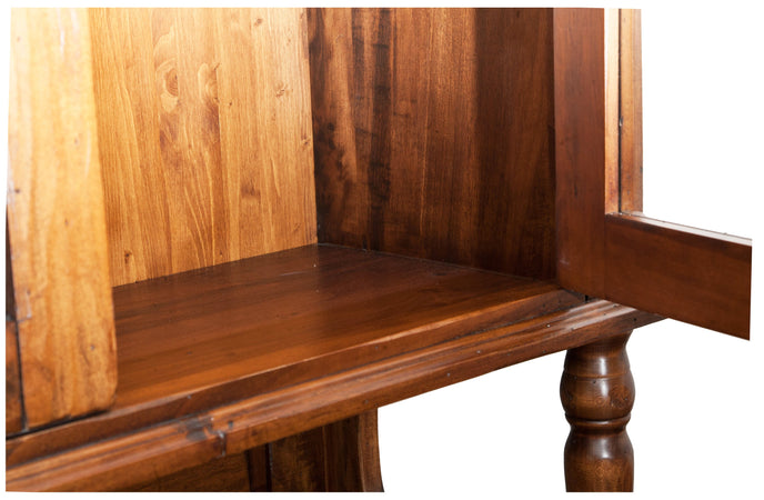 Biscottini Vetrina credenza in legno massello di tiglio finitura noce L107xPR43xH238 cm. Made in Italy