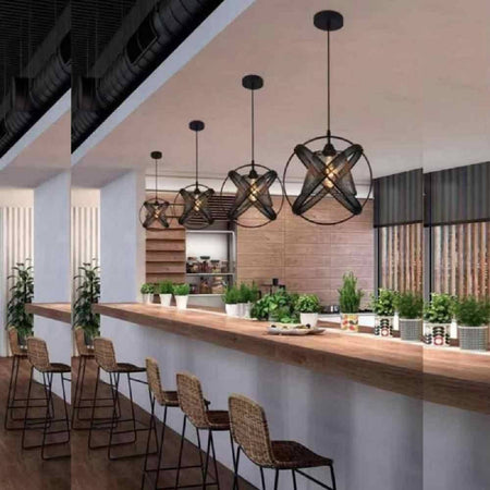 Lampadario Soffitto Con Paralume 3 Anelli Metallo Traforato Nero Attacco E27 A62