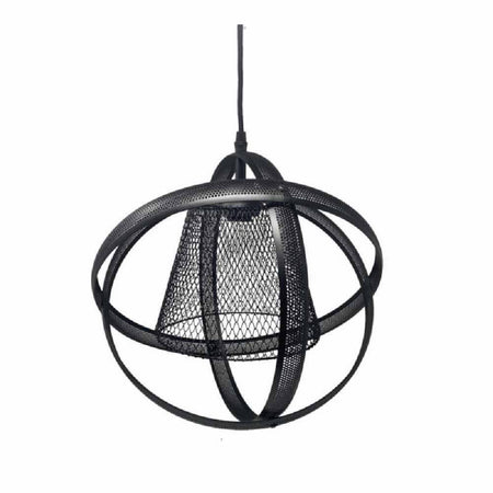 Lampadario Soffitto Con Paralume 3 Anelli Metallo Traforato Nero Attacco E27 A62
