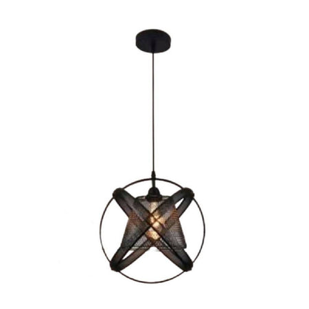 Lampadario Soffitto Con Paralume 3 Anelli Metallo Traforato Nero Attacco E27 A62