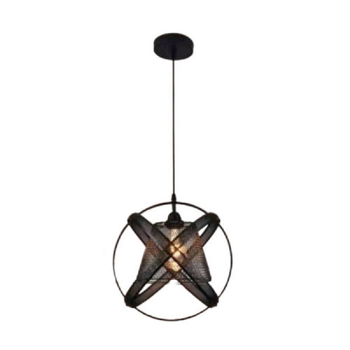 Lampadario Soffitto Con Paralume 3 Anelli Metallo Traforato Nero Attacco E27 A62