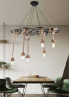 Lampadario A Sospensione Con Corde Canapa 6 Portalampada E27 Retrò Country A89-6